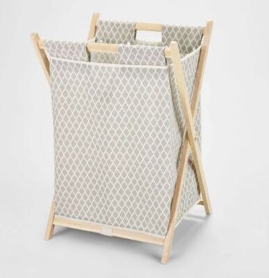 Case of (3) Wooden X-Frame Hamper Gray Diamond Print