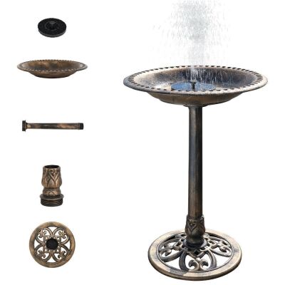 28" Bird Bath with Solar Fountain Antique Copper Resin