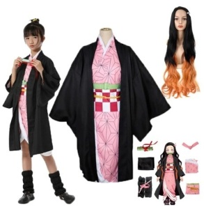 Anime Demon Slayer Kimetsu No Yaiba Kamado Nezuko Cosplay Costume, L(may fit like a M) + Anime Hoodie, L