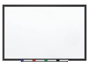 Standard Durable Magnetic Steel Whiteboard, Black Aluminum Frame, 2'x1.5'