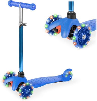 Kids Mini Kick Scooter Toy w/ Colorful Light-Up Wheels, Adjustable T-Bar 