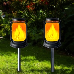 Outdoor Solar Powered Mason Jar Torch Lights, 2 Pack