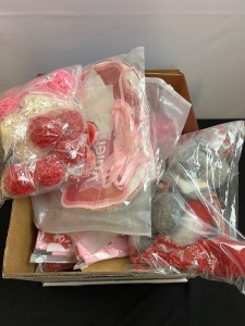 Box of Misc Valentine Decor & Party Supplies