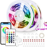 65.6ft LED Strip Lights with Remote and Sync App, Includes Adhesive, Connectors, and Fasteners