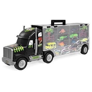 22in 16-Piece Kids Giant Transport Carrier Truck w/ Dinosaurs, Helicopter, Cars 