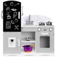 Kids Pretend Play Kitchen Cook Toy Set w/ Chalkboard, Sounds, Accessories