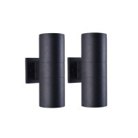 Case of (6) Mirrea Modern Outdoor Wall Sconces, Matte Black Aluminum Cylinder & Tempered Glass Cover, Set of 2 - New