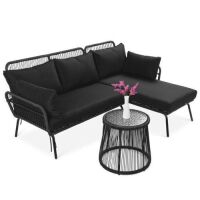 Rope Woven Sectional, L-Shape Sofa Set w/ Detachable Lounger, Table&nbsp;