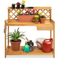 Wooden Garden Potting Bench Workstation w/ Cabinet Drawer, Open Shelf&nbsp;