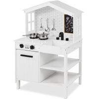 Kids Farmhouse Play Kitchen w/ Chalkboard, Storage Shelves, 5 Accessories&nbsp;