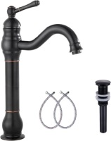 360&deg; Swivel Single Handle One Hole Bathroom Sink Faucet with Matching Pop Up Drain Plug