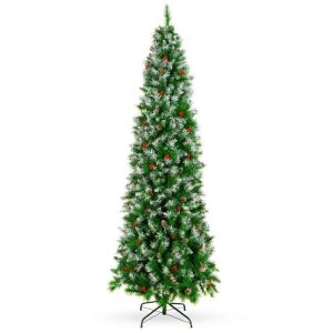 6' Partially Flocked Spruce Pencil Christmas Tree w/ Berries, Pine Cones 