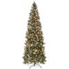 7.5' Pre-Lit Partially Flocked Pencil Christmas Tree w/ Pine Cones, Metal Stand 
