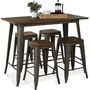 5-Piece Counter Height Dining Set w/ 4 Backless Stools, 330lb Capacity 