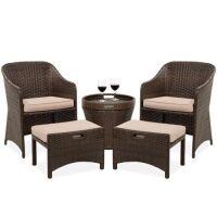 5-Piece Outdoor Wicker Bistro Set w/ Side Storage Table, No Assembly&nbsp;