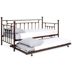 Twin Sized Metal Lounge Daybed Frame w/ Trundle, Finials - Black 