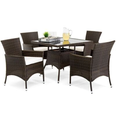 5-Piece Wicker Patio Dining Table Set w/ 4 Chairs 