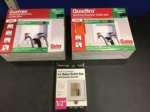 Lot of (2) Quadtro Washing Machine Outlet Boxes & (1) Ice Maker Outlet Box with Hammer Arrestor - Appear New&nbsp;