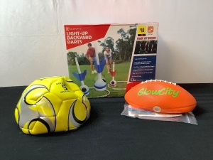 Bundle of Soccer Ball, Light Up Football, and Light Up Backyard Darts