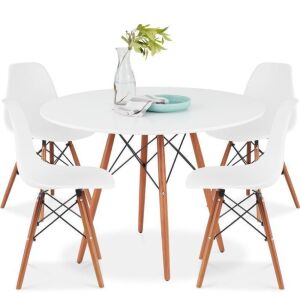 5-Piece Mid-Century Modern Dining Set w/ 4 Chairs, Wooden Legs, Metal Frame 