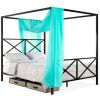 4-Post Queen Size Modern Metal Canopy Bed Frame w/ Headboard, Footboard 