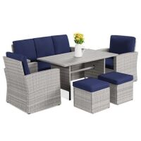 7-Seater Conversational Wicker Dining Table, Outdoor Patio Furniture Set&nbsp;