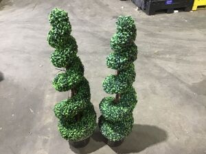 Lot of (2) Artificial Green Boxwood Spiral Tree