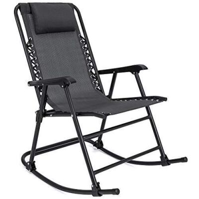 Foldable Zero Gravity Rocking Mesh Patio Lounge Chair w/Headrest Pillow 