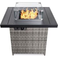 32in Fire Pit Table 50,000 BTU Wicker Propane w/ Wind Guard, Cover&nbsp;