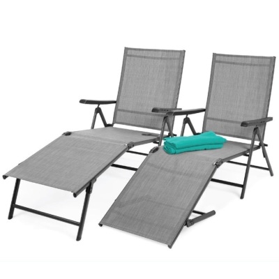 Set of (2) Outdoor Patio Chaise Recliner Lounge Chairs w/ Rust-Resistant Frame