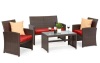 4-Piece Outdoor Wicker Conversation Patio Set w/ 4 Seats, Glass Table Top