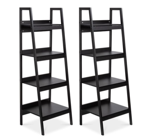 Set of 2 Wooden 4-Shelf Open Ladder Bookcases
