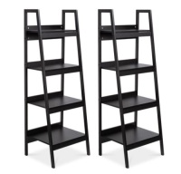 Set of 2 Wooden 4-Shelf Open Ladder Bookcases