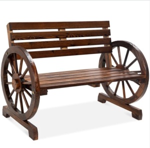 2-Person Rustic Wooden Wagon Wheel Bench