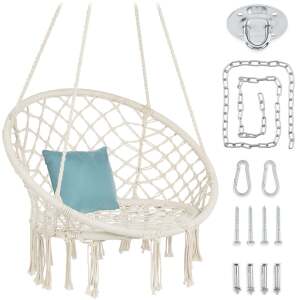 Cotton Macrame Hammock Hanging Chair Swing, Handwoven w/ Backrest