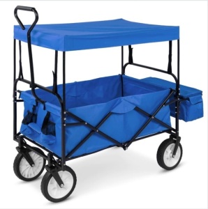 Utility Wagon Cart w/ Folding Design, 2 Cup Holders, Removable Canopy