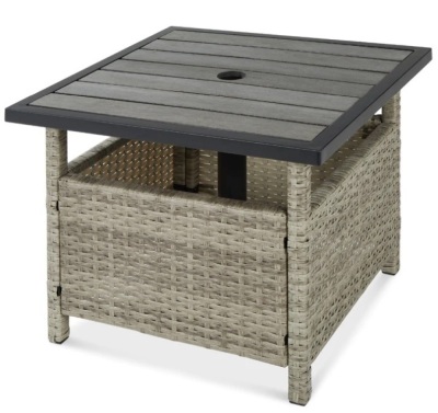 Outdoor Wicker Patio Side Table Accent Furniture w/ Umbrella Hole