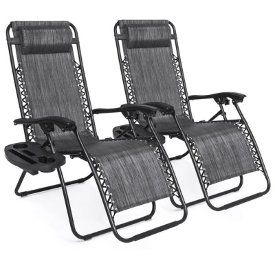 Set of (2) Adjustable Zero Gravity Patio Chair Recliners w/ Cup Holders