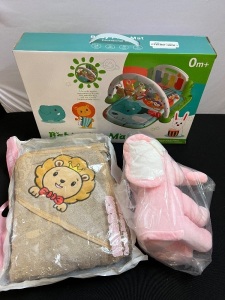 Misc Baby Bundle - Plush Elephant, Hooded Towel & Play Mat