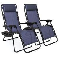 Set of 2 Adjustable Zero Gravity Patio Chair Recliners w/ Cup Holders&nbsp;