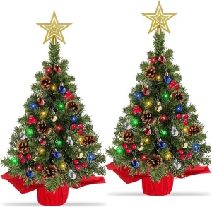 2pk Tabletop Christmas Trees, Prelit Warm Lights