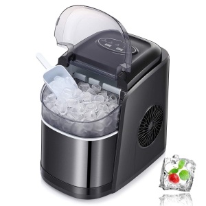 Antarctic Star Ice Maker Machine Countertop,Portable Automatic 9 Ice Cubes Ready in 8 Minutes,Makes 26 lbs of Ice per 24 Hours,Self-Clean,See-Through Lid for Home/Bar/Party Black