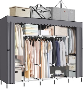 LOKEME Portable Closet Great Size 82-Inch Portable Wardrobe with 5 Hanging Areas and 10 Storage Shelves, Grey Portable Closets for Hanging Clothes, Extra Sturdy 25mm Steel Tube and Easy to Assemble 