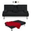 Linen Upholstered Convertible Sofa Bed Futon w/ 2 Cupholders&nbsp;