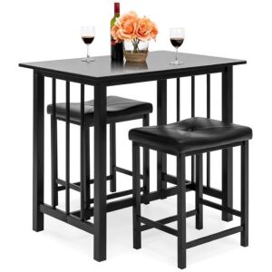 3-Piece Counter Height Dining Table Set w/ 2 Stools, Space-Saving Design 