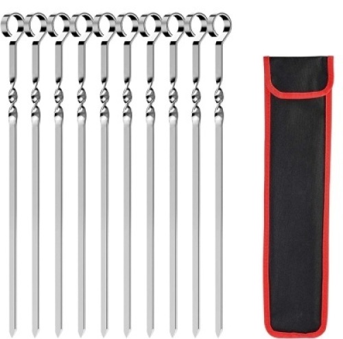 10pc BigOtters Flat Metal Barbecue Skewers, 16.8"&nbsp;Stainless Steel&nbsp;