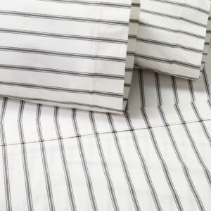 Case of (4) Cotton Percale Tick Stripe Sheet Set, Full - 1 Set is Dirty 