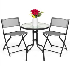 3-Piece Bistro Set w/ Glass Table, 2 Foldable Chairs