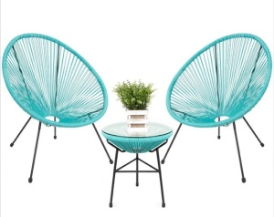 3-Piece All-Weather Patio Acapulco Bistro Set w/ Rope, Glass Top Table