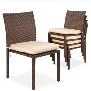 Set of 4 Stackable Outdoor Patio Wicker Chairs w/ Cushions, UV-Resistance